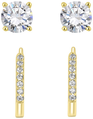 Thumbnail 2: Signature Signature Duo Rhinestone Gold Plated Hoop And Stud Earrings 