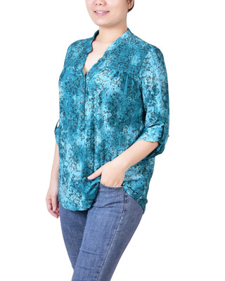 Thumbnail 2: NY COLLECTION NY Collection Petite 3/4 Roll Tab Sleeve Smocked-Yoke Top 