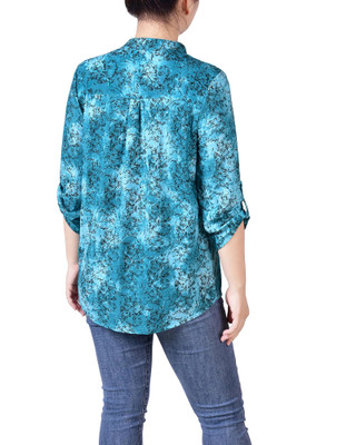 Thumbnail 3: NY COLLECTION NY Collection Petite 3/4 Roll Tab Sleeve Smocked-Yoke Top 
