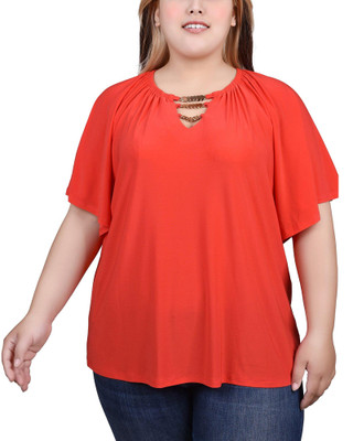 Thumbnail 1: NY COLLECTION Plus Raglan Sleeve Top with Chain Detail 
