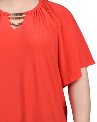 Thumbnail 4: NY COLLECTION Plus Raglan Sleeve Top with Chain Detail 