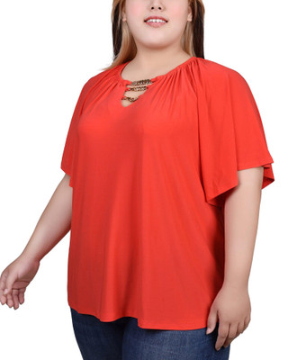 Thumbnail 3: NY COLLECTION Plus Raglan Sleeve Top with Chain Detail 