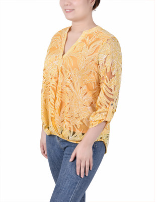 Thumbnail 2: NY COLLECTION NY Collection Womens 3/4 Burnout Y Neck Blouse 