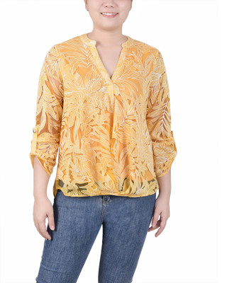 Thumbnail 1: NY COLLECTION NY Collection Womens 3/4 Burnout Y Neck Blouse 
