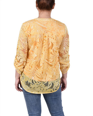 Thumbnail 3: NY COLLECTION NY Collection Womens 3/4 Burnout Y Neck Blouse 