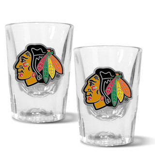 Thumbnail 1: CHICAGO BLACKHAWKS NHL Chicago Blackhawks Set of 2 2 Oz. Prism Shot Glasses 