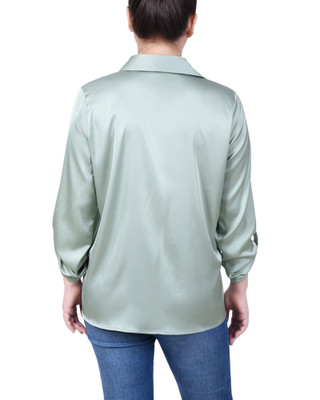 Thumbnail 2: NY COLLECTION NY Collection Petite 3/4 Sleeve Roll Tab Satin Blouse 