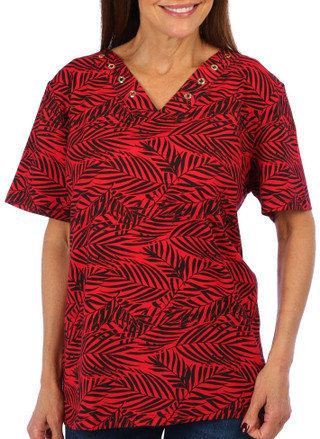 Thumbnail 1: Coral Bay Coral Bay Womens Frond Print Grommet Top 