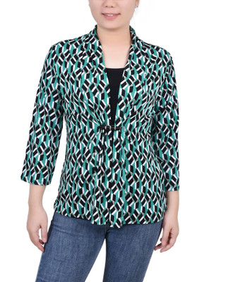 Thumbnail 1: NY COLLECTION NY Collection Womens Petite 3/4 Sleeve Two-Fer Top 