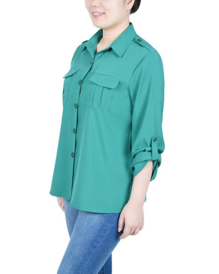 Thumbnail 3: NY COLLECTION NY Collection Womens 3/4 Sleeve Roll Tab Blouse 