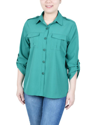 Thumbnail 1: NY COLLECTION NY Collection Womens 3/4 Sleeve Roll Tab Blouse 