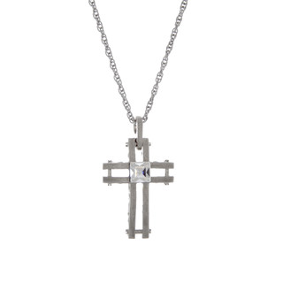 Thumbnail 1: SYMBOLS OF FAITH Silver-Tone Crystal Cross Necklace 