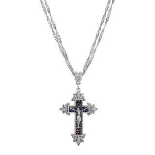 Thumbnail 1: SYMBOLS OF FAITH Purple Seed Bead Crucifix Adjustble Necklace 