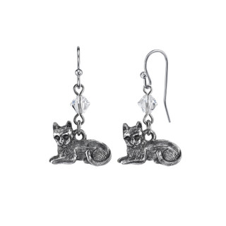 Thumbnail 1: 1928 Jewelry Pewter Cat Wire Dangle Earrings 