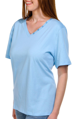Thumbnail 4: Coral Bay Coral Bay Petite Solid 3/4 Sleeve Henley Top 