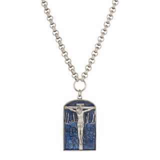Thumbnail 1: SYMBOLS OF FAITH Blue Enamel Crucifix Adjustable Necklace 