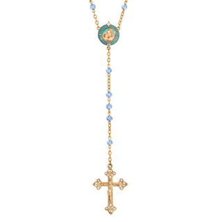 Thumbnail 1: SYMBOLS OF FAITH Blue Bead Rosary with Mary and Child Decal 