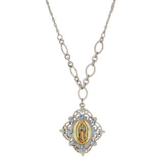 Thumbnail 1: SYMBOLS OF FAITH Blue Crystal Our Lady Of Guadalupe Necklace 