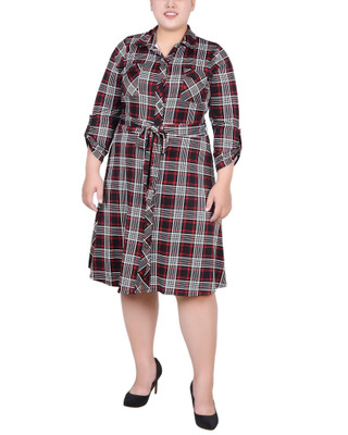 Thumbnail 1: NY COLLECTION NY Collection Plus 3/4 Sleeve Roll Tab Shirtdress 
