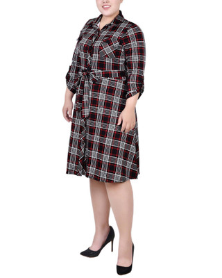 Thumbnail 3: NY COLLECTION NY Collection Plus 3/4 Sleeve Roll Tab Shirtdress 
