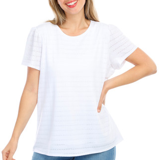 Thumbnail 4: Rafaella Rafaella Womens Solid Round Neckline Short Sleeve Top 