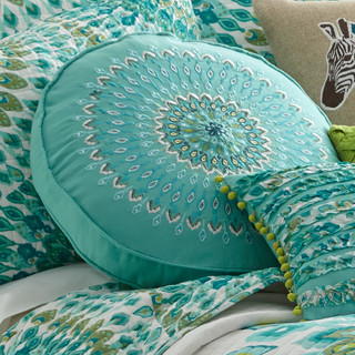 Thumbnail 2: Levtex Home Mirage Teal Embroidered Round Decorative Pillow 