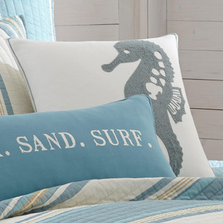 Thumbnail 2: Levtex Home Blue Maui Seahorse Towel Stitch Decorative Pillow 
