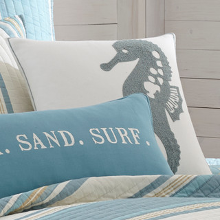 Thumbnail 2: Levtex Home Blue Maui Seahorse Towel Stitch Decorative Pillow 