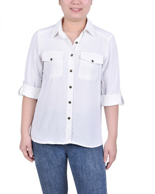 Thumbnail 1: NY COLLECTION NY Collection Petite Roll Tab Blouse 