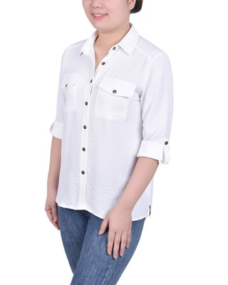 Thumbnail 3: NY COLLECTION NY Collection Petite Roll Tab Blouse 