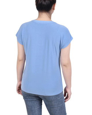 Thumbnail 2: NY COLLECTION Petite Short Extended-Sleeve Grommet Neck Knit Top 