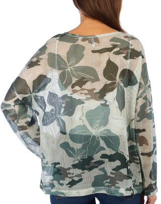 Thumbnail 3: Kaktus Kaktus Womens Camo Blossom Print Mesh Long Sleeve Top 