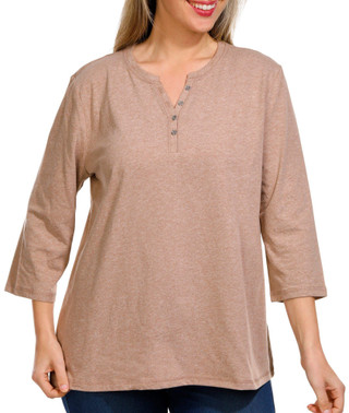 Thumbnail 3: Coral Bay Coral Bay Womens Solid 3/4 Sleeve Henley Top 