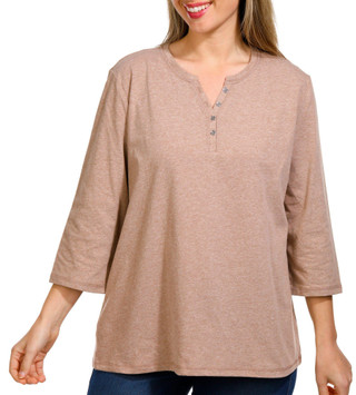 Thumbnail 1: Coral Bay Coral Bay Womens Solid 3/4 Sleeve Henley Top 