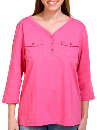 Thumbnail 4: Coral Bay Coral Bay Womens Solid 3/4 Sleeve Henley Top 
