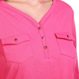 Thumbnail 3: Coral Bay Coral Bay Womens Solid 3/4 Sleeve Henley Top 