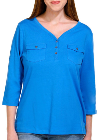 Thumbnail 5: Coral Bay Coral Bay Womens Solid 3/4 Sleeve Henley Top 