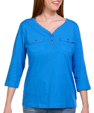 Thumbnail 1: Coral Bay Coral Bay Womens Solid 3/4 Sleeve Henley Top 