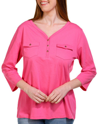 Thumbnail 1: Coral Bay Coral Bay Womens Solid 3/4 Sleeve Henley Top 