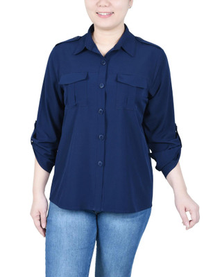 Thumbnail 1: NY COLLECTION NY Collection Petite 3/4 Sleeve Roll Tab Blouse 