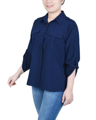 Thumbnail 2: NY COLLECTION NY Collection Petite 3/4 Sleeve Roll Tab Blouse 