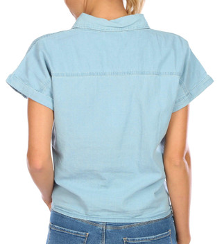 Thumbnail 2: Bebe Juniors Faux Denim Button Down Cuff Sleeve Top 