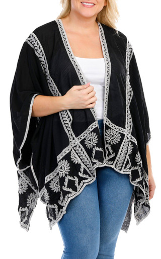 Thumbnail 1: LIV LOS ANGELES Liv Los Angeles Plus 3/4 Sleeve Embroidered Kimono 