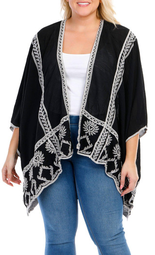 Thumbnail 3: LIV LOS ANGELES Liv Los Angeles Plus 3/4 Sleeve Embroidered Kimono 