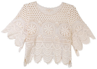 Thumbnail 1: REBELLION Rebellion Juniors Short Sleeve Crochet Crop Top 