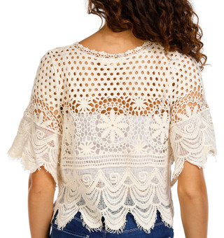 Thumbnail 3: REBELLION Rebellion Juniors Short Sleeve Crochet Crop Top 