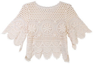 Thumbnail 5: REBELLION Rebellion Juniors Short Sleeve Crochet Crop Top 