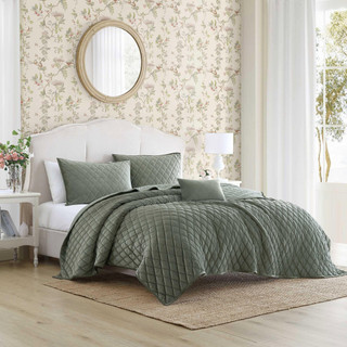Thumbnail 4: Laura Ashley Laura Ashley Solid Diamond Stitch Reversible Quilt Set 