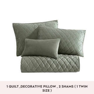 Thumbnail 16: Laura Ashley Laura Ashley Solid Diamond Stitch Reversible Quilt Set 