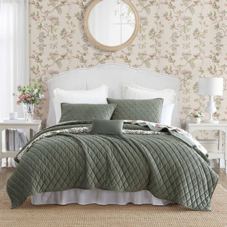 Thumbnail 2: Laura Ashley Laura Ashley Solid Diamond Stitch Reversible Quilt Set 